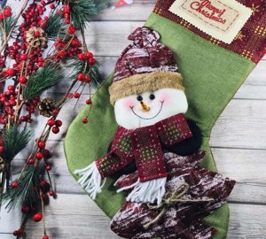 Шкарпетка різдвяна велика для подарунків Сніговик 46х21см