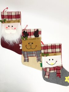 Новорічний різдвяний носок для подарунків Дід Мороз Сніговик Олень 12 штук упаковка