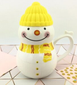 Новорічна гуртка Сніговик жовта кришка шапочка
