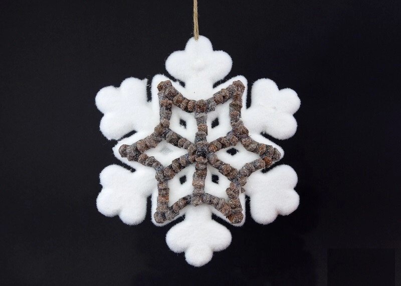 Новорічне прикраса велика підвісна сніжинка з дерев'яним декором від компанії Інтернет магазин "Megamaks" - фото 1