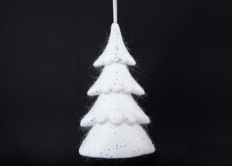 Новорічний декор біла ялинка підвісна з блискітками від компанії Інтернет магазин "Megamaks" - фото 1