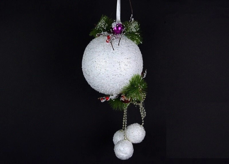 Новорічний декор білий сніжок з паєтками і прикрасою підвісний від компанії Інтернет магазин "Megamaks" - фото 1