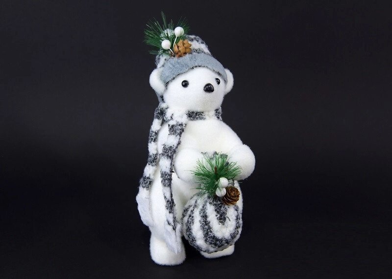 Новорічний декор білий ведмедик з мішком від компанії Інтернет магазин "Megamaks" - фото 1