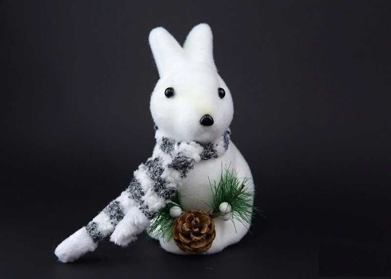 Новорічний декор білий зайчик з композицією від компанії Інтернет магазин "Megamaks" - фото 1