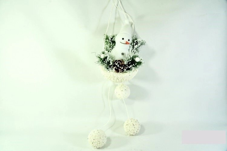 Новорічний декор підвісний Сніговик з кулями 23 см від компанії Інтернет магазин "Megamaks" - фото 1