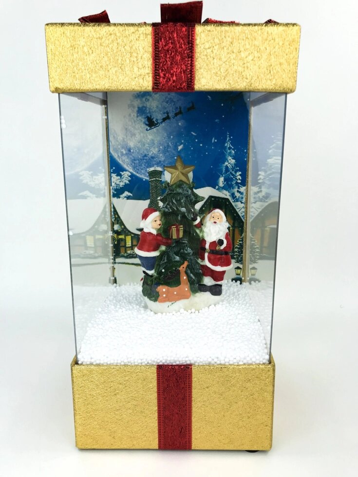 Новорічний ліхтар зі снігом і Дідом Морозом жовтий від компанії Інтернет магазин "Megamaks" - фото 1