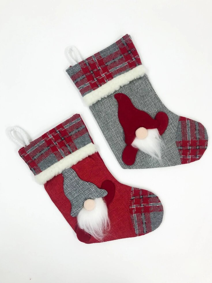Новорічний різдвяний чобіт носок для подарунків в клітку 12 штук упаковка від компанії Інтернет магазин "Megamaks" - фото 1