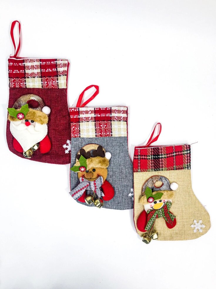 Новорічний різдвяний носок для подарунків маленький 12 штук упаковка від компанії Інтернет магазин "Megamaks" - фото 1