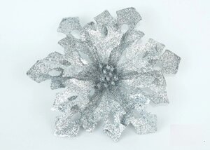 Декор новорічний квітка декоративний з глітером кольору пудра
