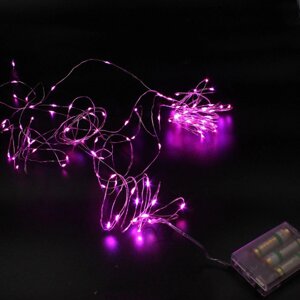 Гірлянда новорічна Xmas LED 100 на мідному дроті рожева працює від батарейок