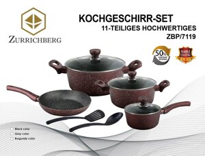 Кухонний набір посуду Zurrichberg ZBP-7119 литий алюміній з мармуровим покриттям 11 предметів