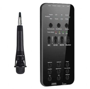Комплект для звукозаписи и прямой трансляции мини звуковая карта HP-202 с микрофоном в комплекте 12 эффектов