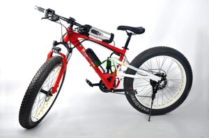Електровелосипед на двухподвесной рамі Ultra Bike BMW на великих колесах червоного кольору 250 ВТ 350