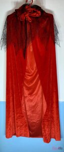 Довгий оксамитовий червоний плащ з капюшоном і вуаллю костюм Відьми на Хелловін