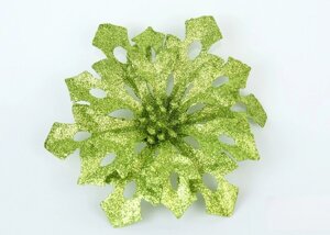 Декор новорічний квітка декоративний з глітером зеленого кольору