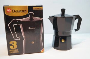 Чорна гейзерная кавоварка Domotec DT-2703 на 3 чашки для меленої кави