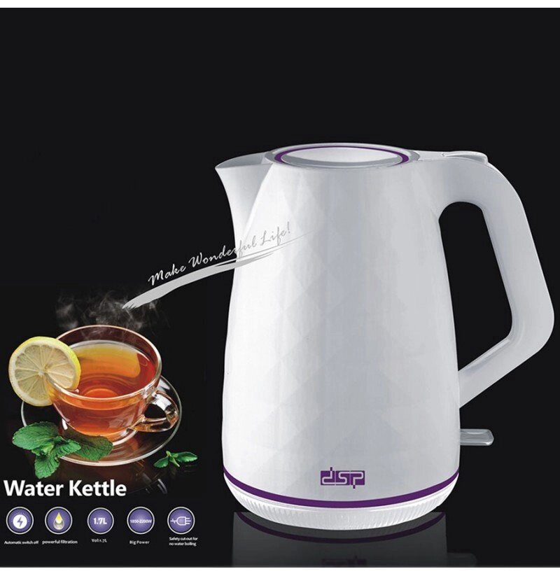 Пластиковий кухонний чайник DSP KK-1015 1.7 л білий - Інтернет магазин &quot;Megamaks&quot;