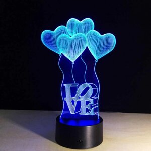 Подарочный 3D светильник-ночник Love1106 светодиодный