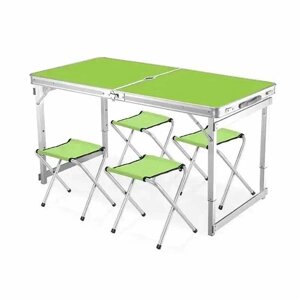 Посилений кемпінговий складний набір стіл та 4 стільці для пікніка Зелений