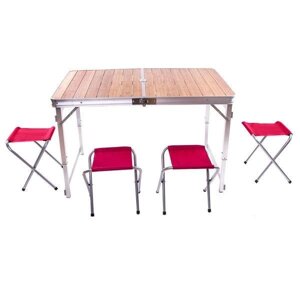 Стіл бамбуковий складаний кемпінговий і 4 стільці 110 * 70 * 70 см розкладний стіл для туризму