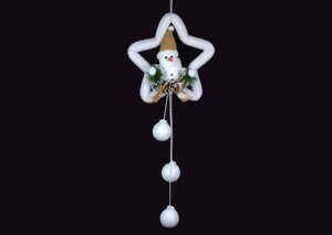 Декоративне новорічне підвісне прикраса Сніговик на зірці 70 см