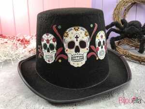 Шляпа карнавальная с черепами черная для Хеллоуина вечеринки