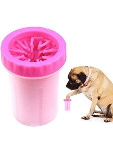 Лапомойка для собак і кішок стакан непроливайка з силіконовою щіткою для маленьких лап 11 см