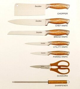 Кухонні ножі на підставці Zurrichberg ZB 5003G золотиста ручка
