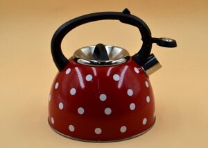 Кухонний чайник червоний в горошок Unique UN 5301 2,5 л чайник зі свистком