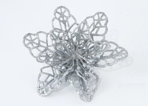 Декор новорічний квітка лілія ажурна срібного кольору