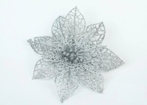 Декор новорічний ажурний квітка пуансеттия срібло