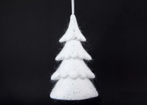 Новорічний декор біла ялинка підвісна з блискітками