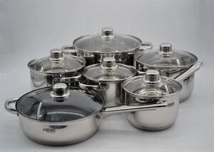 Посуд кухонний набір 12 предметів Benson BN-208 з високоякісної нержавіючої сталі
