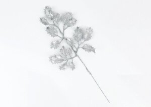 Декор новорічний гілочка падуба срібляста з глітером