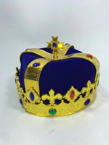 Корона Царя синя з золотом оксамитова для виступу ранку маскарадною вечірки