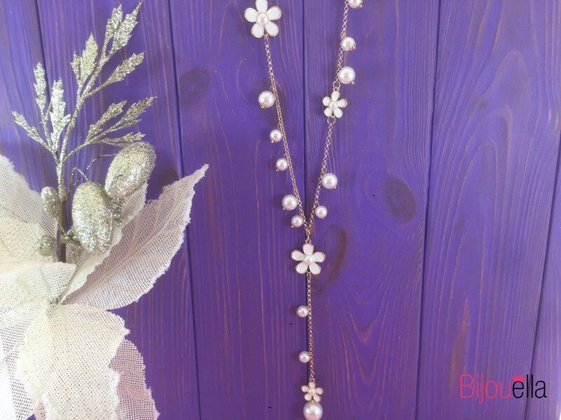 Підвіска на шию 18821 з перлами і квіточками на позолоченою ланцюжку ніжне прикраса на шию - Україна