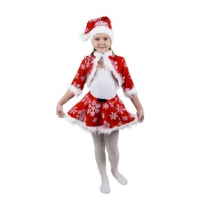 Новорічний костюм для дівчинки Санти червоний в сніжинку