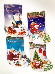 Носок різдвяний для подарунків тканинний 12 штук упаковка