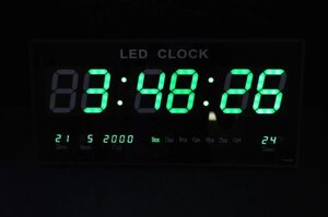Великий годинник світлодіодні настінні з календарем і термометром зелена підсвітка