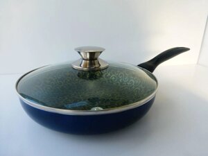 Тефлонова сковорідка з кришкою 22 см Giakoma G-1008-22 стильний дизайн синій колір