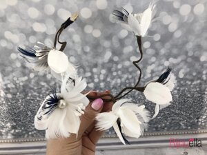 Чорно-біла діадема 19619 з квітами біжутерія для волосся