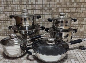 Набір посуду для кухні German Family GF-2023 12 предметів чорні силіконові ручки