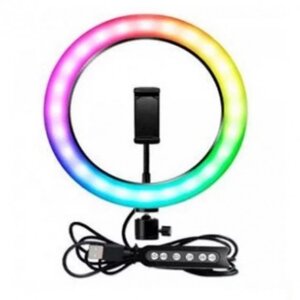 Кільцева різнобарвна Селфі LED лампа RGB MJ36 36 см управління провід + пульт