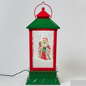 Новорічний декоративний ліхтар з дідом морозом червоно-зелений SNOW SANTA