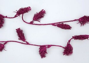 Декор новорічний ліана з квітковими шишечками малинова