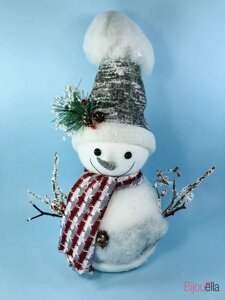 Декоративний новорічний сніговик у капелюсі 42 см