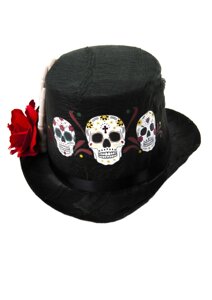 Стильна капелюх циліндр з черепами і квіткою на Хеллоуїн, карнавал, маскарад