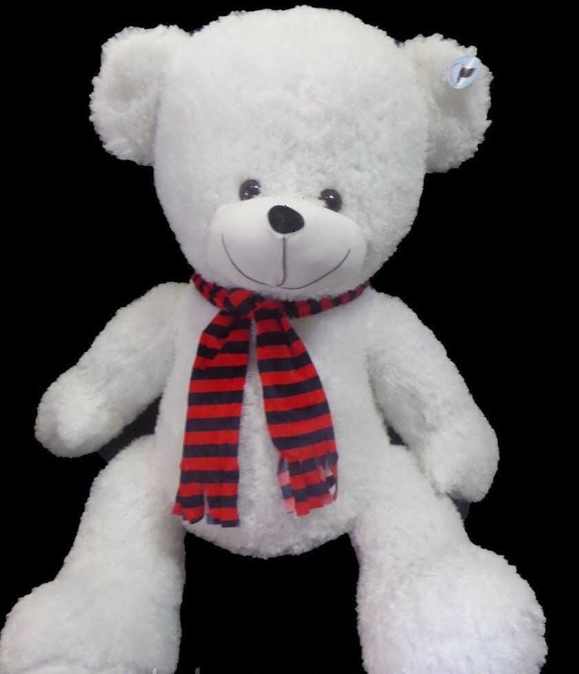 Мишка 120 см в смугастому шарфі велика плюшева іграшка універсальний подарунок дівчині або дитині - гарантія
