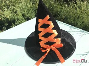 Ковпак маленької відьмочки капелюх чарівника на Хеллоуїн, дитячий ранок з помаранчевою стрічкою