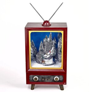 Новорічний музичний дерев'яний Телевізор з снігом декор